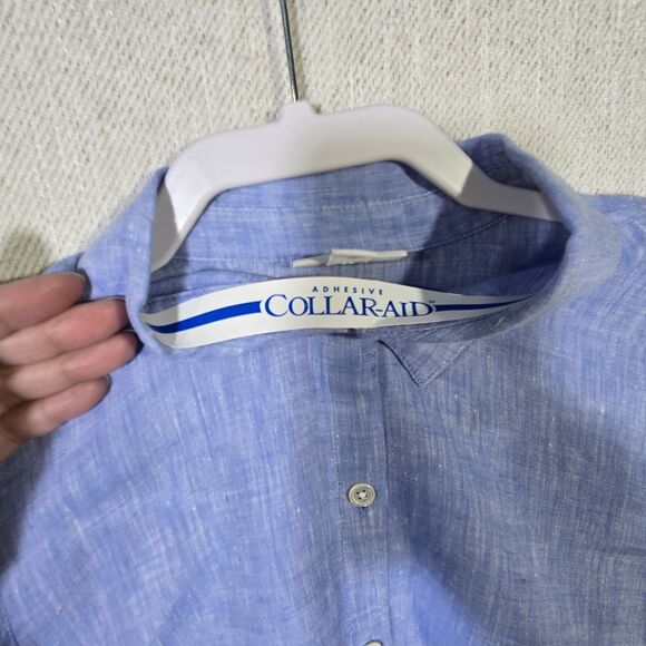 J Jill Shirt Tunic Love Linen Button Blouse Slits Beach Medium Long Sleeve - Picture 3 of 13